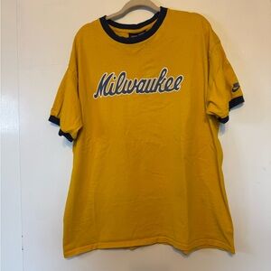 Vintage Milwaukee Nike Yellow and Blue Cooperstown Collection Shirt